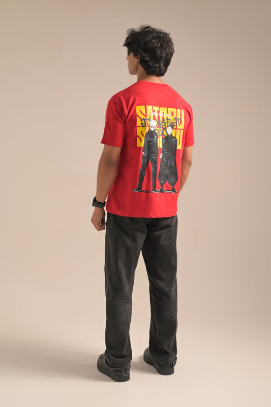 Charming Red Oversized Printed T-shirt