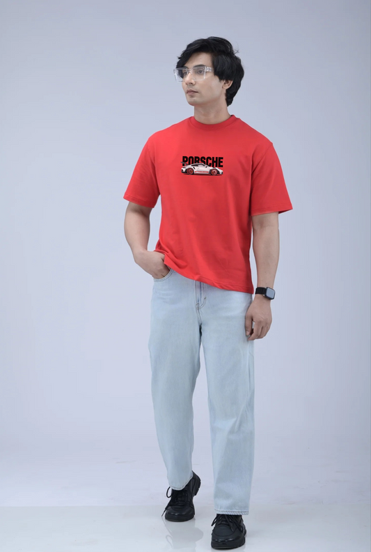 Charming Red Oversized Printed T-shirt