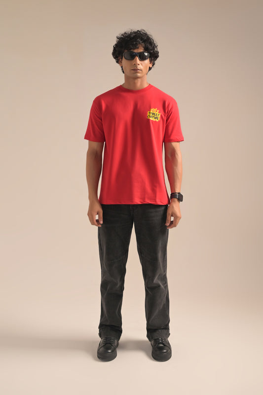 Charming Red Oversized Printed T-shirt