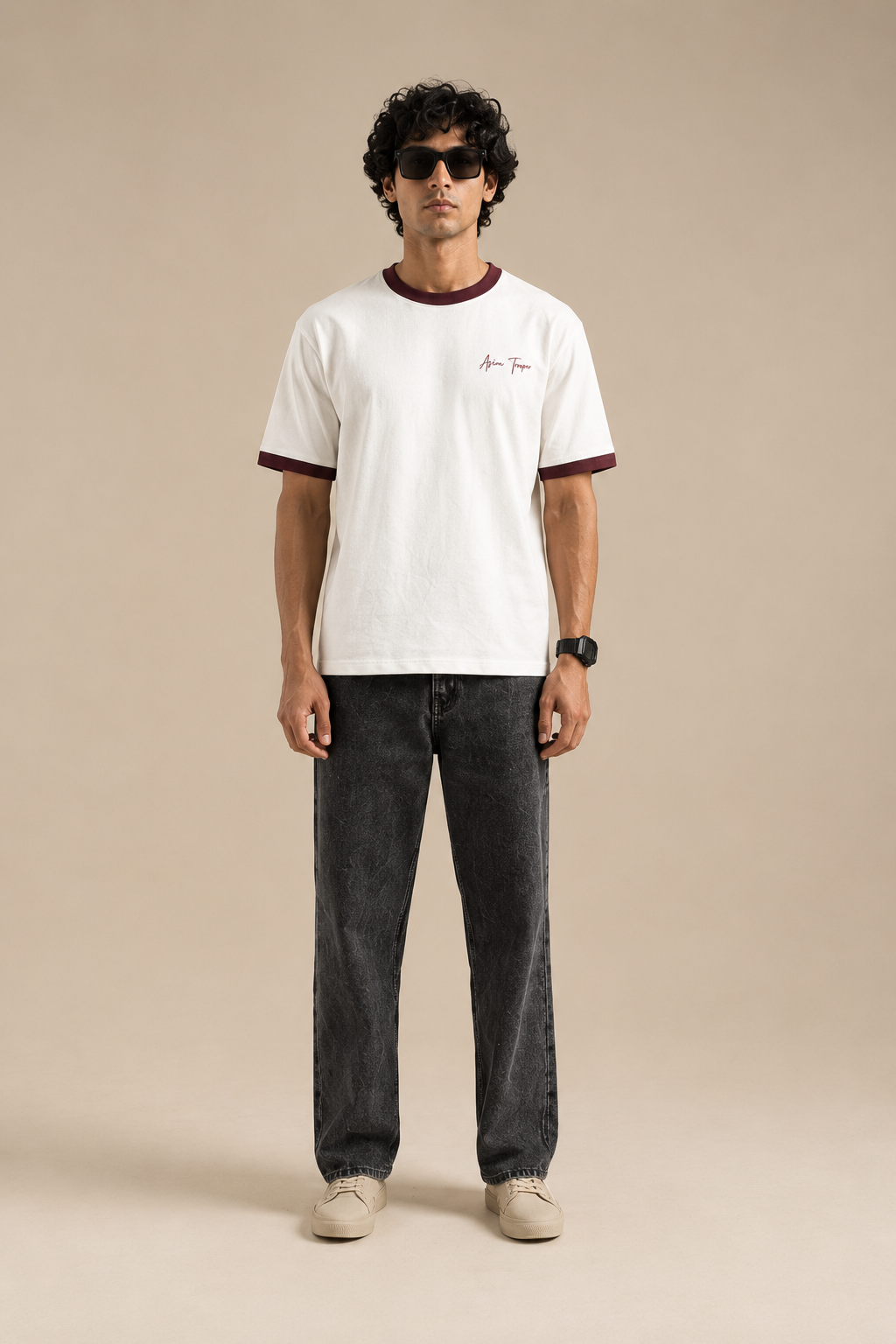 Classic Ringer Tee Maroon & Off-White
