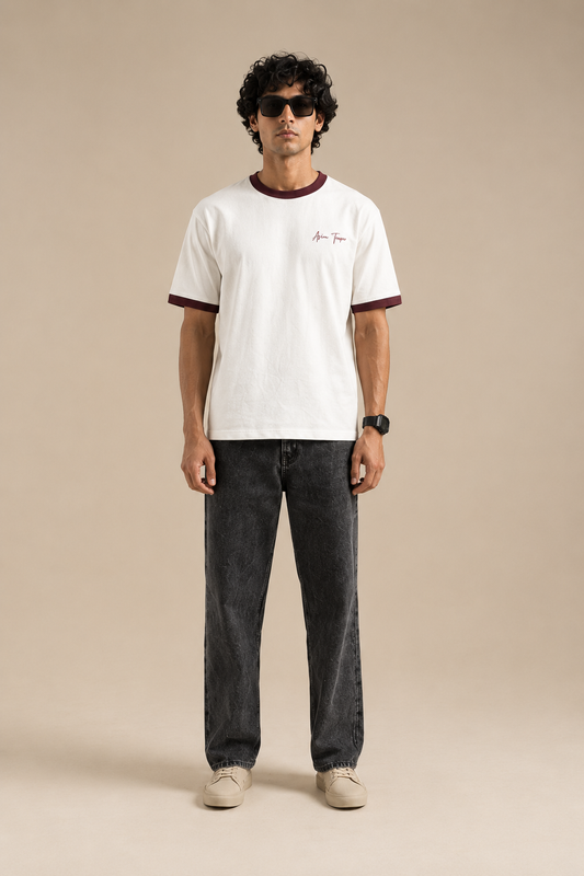Classic Ringer Tee Maroon & Off-White