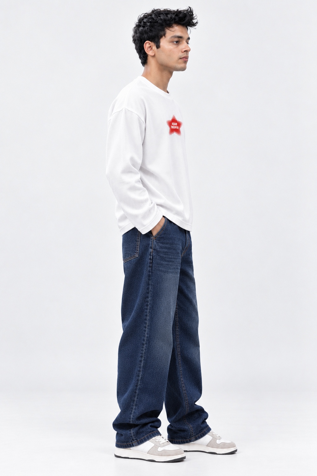 Waffle White Full Sleeve T-Shirt