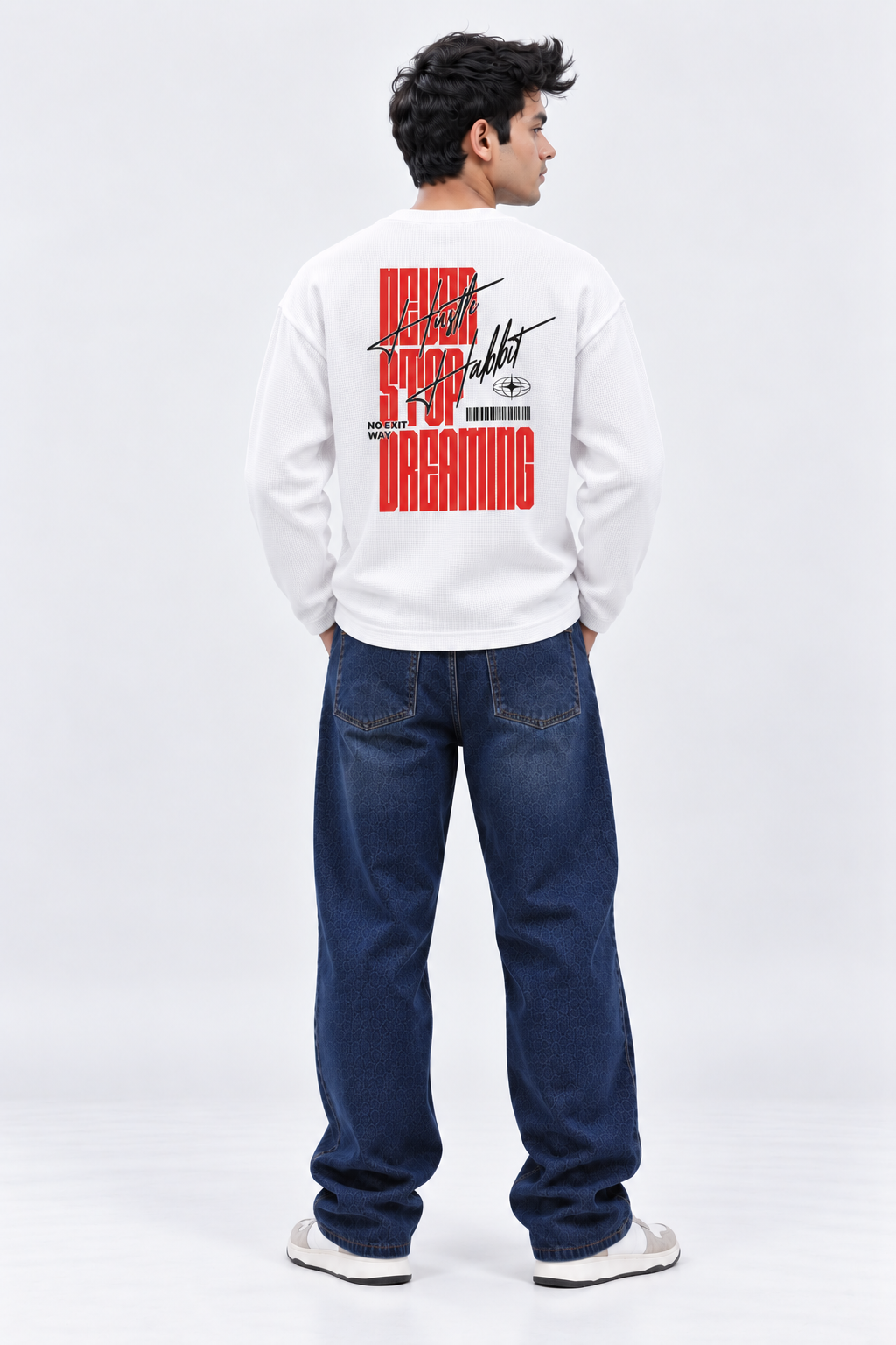 Waffle White Full Sleeve T-Shirt