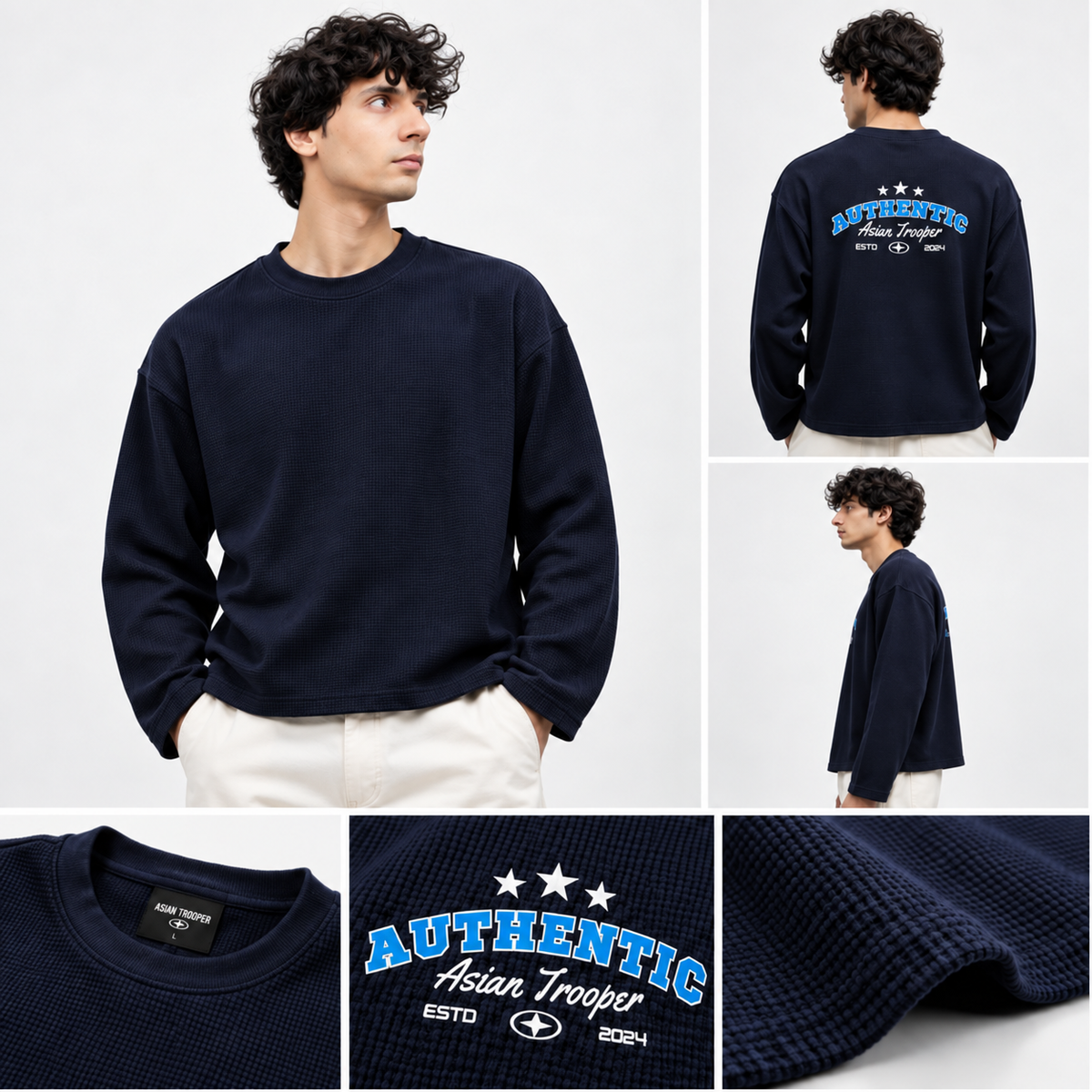 Waffle Black Full Sleeve T-Shirt