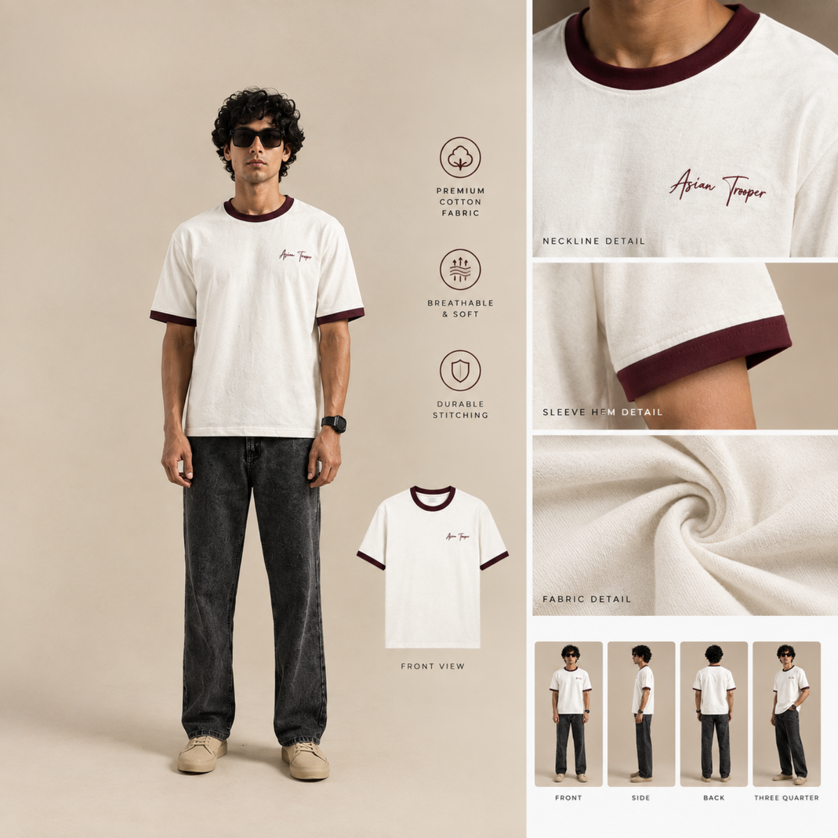 Classic Ringer Tee Maroon & Off-White
